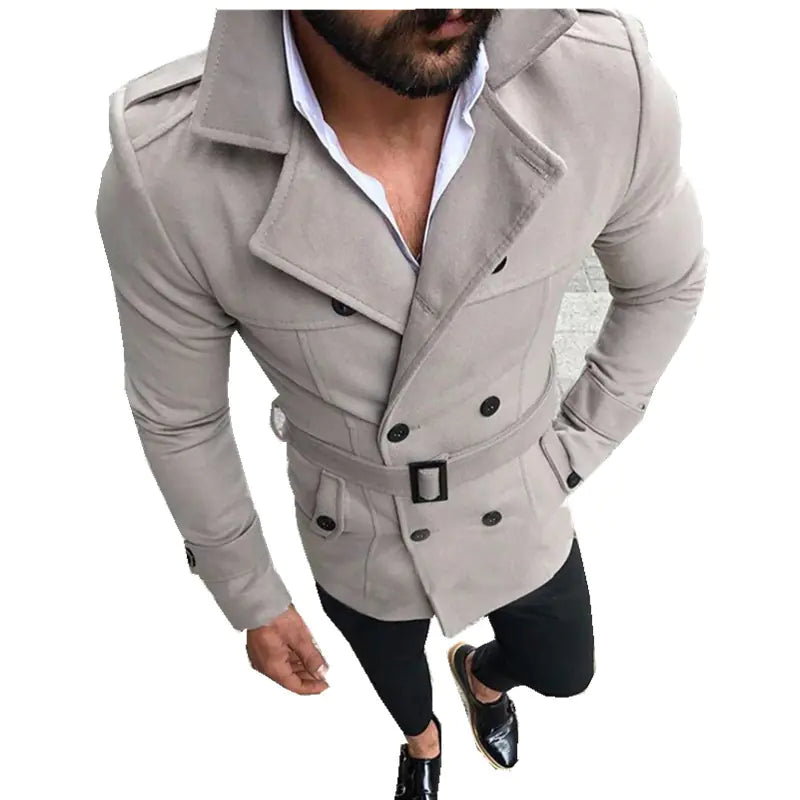 Double-Breasted Casual Wool Trench Coat