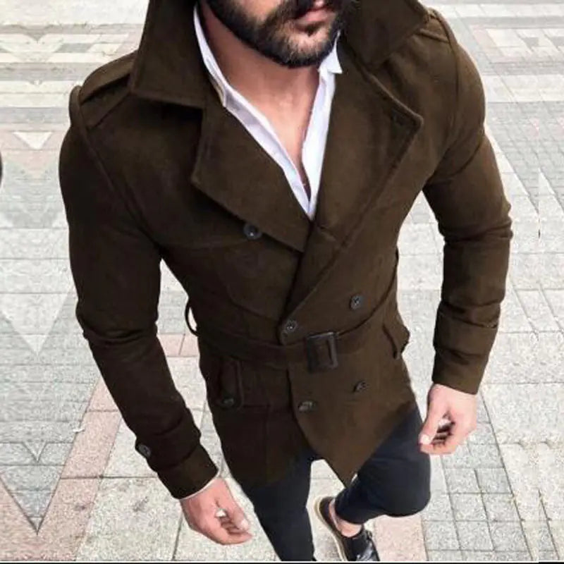 Double-Breasted Casual Wool Trench Coat