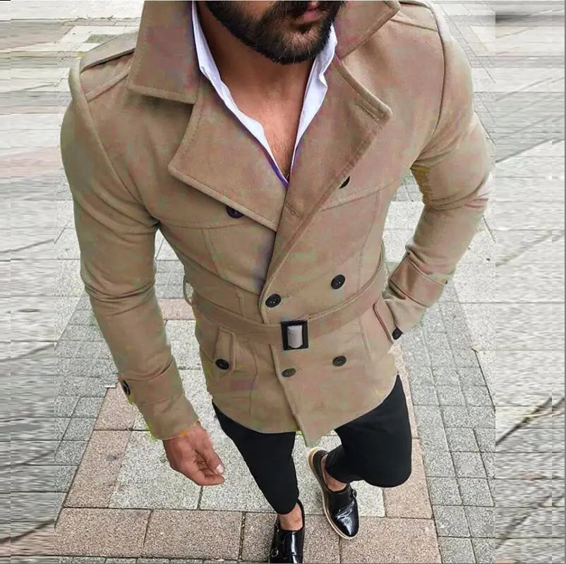 Double-Breasted Casual Wool Trench Coat