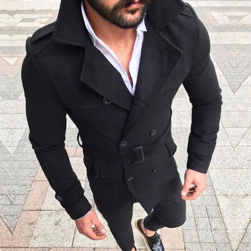 Double-Breasted Casual Wool Trench Coat