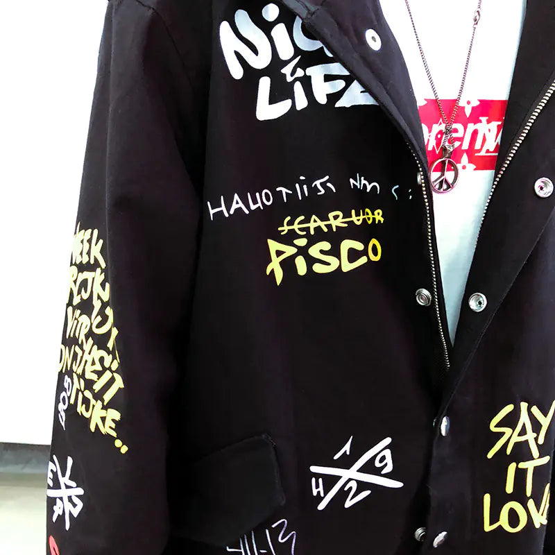 Graffiti Long Jacket - Stylish American Men's Coat