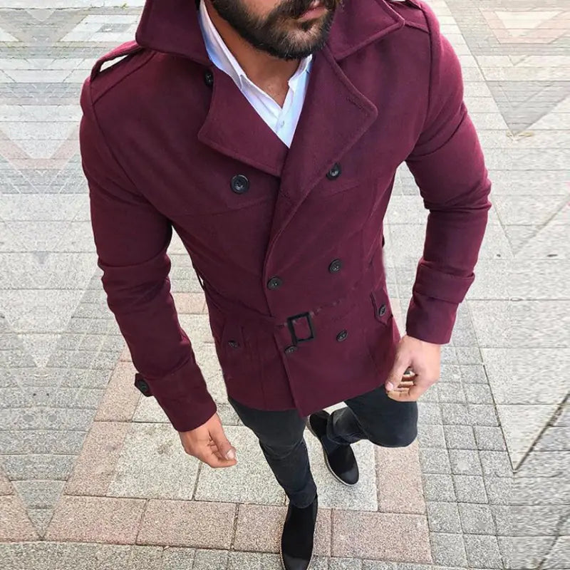 Double-Breasted Casual Wool Trench Coat